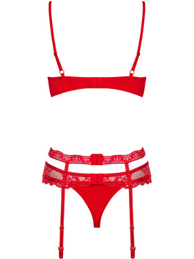 Obsessive: Heartina, Underwire Bra, Garter Belt, Thong, red