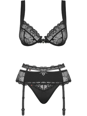 Obsessive: Heartina, Underwire Bra, Garter Belt, Thong, black