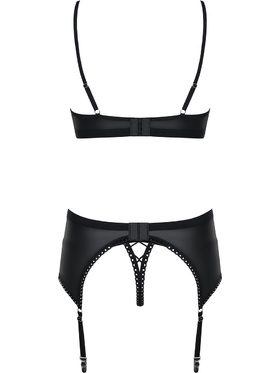 Obsessive: Redella, Bra, Thong & Garter Belt Set, black