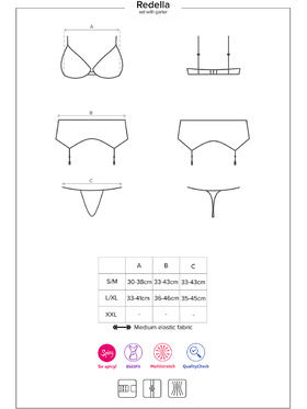 Obsessive: Redella, Bra, Thong & Garter Belt Set, black