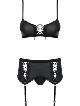 Obsessive: Redella, Bra, Thong & Garter Belt Set, black