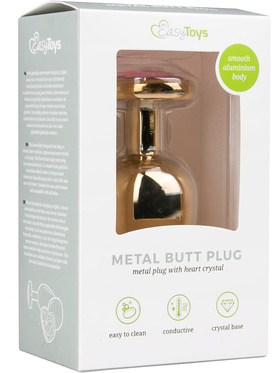 EasyToys: Metal Butt Plug No. 8 with Heart, large, gold/pink