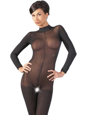 NO-XQSE: Crotchless bodystocking with lace-collar