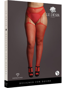 Le Désir: Suspender Rhinestone Pantyhose, red, One Size Plus