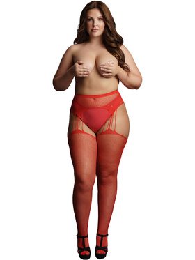 Le Désir: Suspender Rhinestone Pantyhose, red, One Size Plus