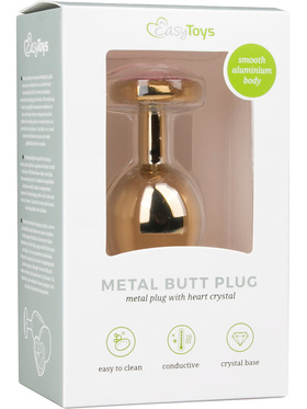 EasyToys: Metal Butt Plug No. 7 with Heart, medium, gold/pink