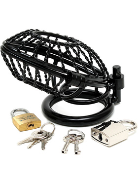 Rimba: Metal Male Chastity Device with Padlocks, black