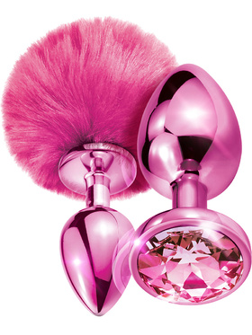 Global Novelties: Nixie Metal Butt Plug Set, Pom Pom & Jewel, pink 