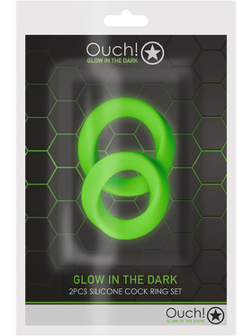 Ouch! Glow in the Dark: Silicone Cock Ring Set, 2-pack