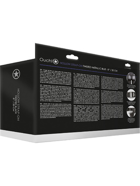 Ouch!: Ribbed Hollow Strap-On with Balls, 21 cm, blue