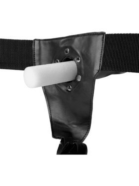 Ouch!: Ribbed Hollow Strap-On with Balls, 21 cm, blue