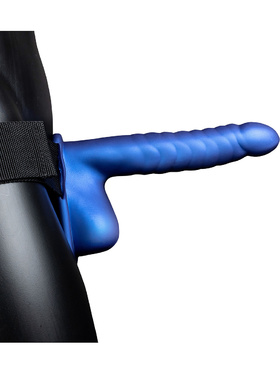 Ouch!: Ribbed Hollow Strap-On with Balls, 21 cm, blue