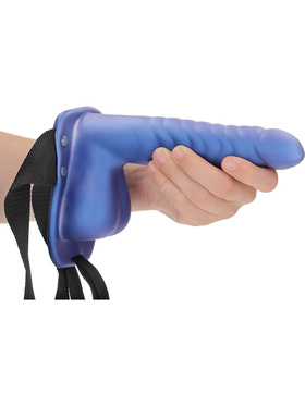 Ouch!: Ribbed Hollow Strap-On with Balls, 21 cm, blue