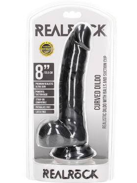 RealRock: Curved Realistic Dildo with Balls, 20.5 cm, black