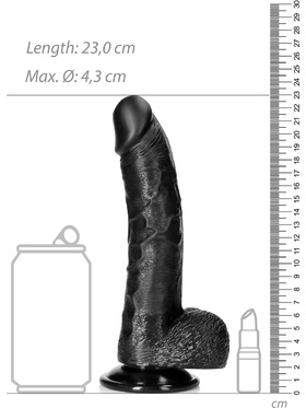 RealRock: Curved Realistic Dildo with Balls, 20.5 cm, black