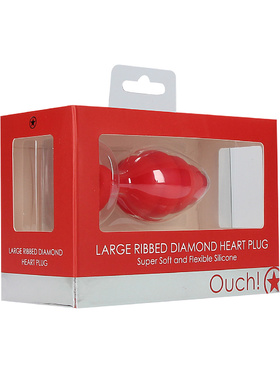 Ouch!: Large Ribbed Diamond Heart Plug, red