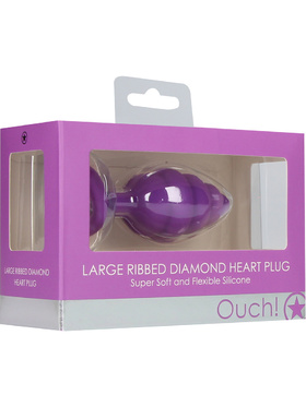 Ouch!: Large Ribbed Diamond Heart Plug, purple