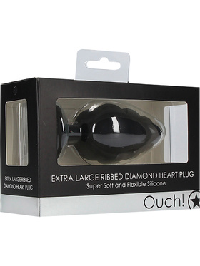 Ouch!: Extra Large Ribbed Diamond Heart Plug, black