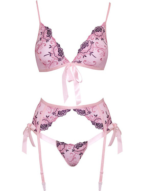 Kissable: 3-piece Underwear-set with Roses, pink