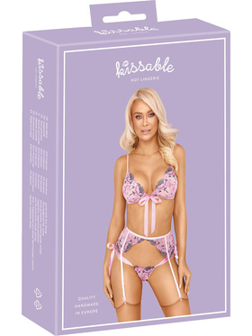 Kissable: 3-piece Underwear-set with Roses, pink