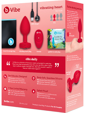 B-Vibe: Vibrating Heart, Remote Control Plug, red