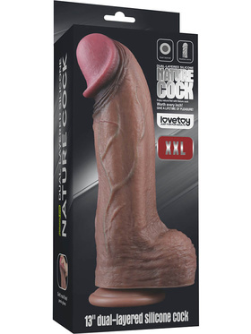 LoveToy: Dual-Layered Silicone XXL Cock, 33 cm, dark 