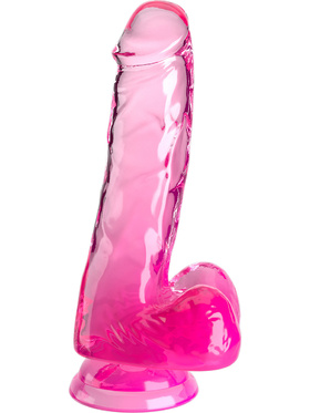 King Cock Clear: Dildo with Balls, 18 cm, pink