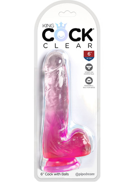 King Cock Clear: Dildo with Balls, 18 cm, pink
