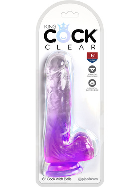King Cock Clear: Dildo with Balls, 18 cm, purple