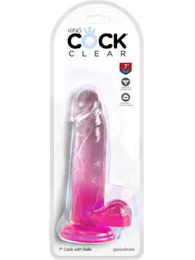 King Cock Clear: Dildo with Balls, 20 cm, pink