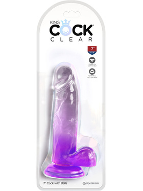 King Cock Clear: Dildo with Balls, 20 cm, purple