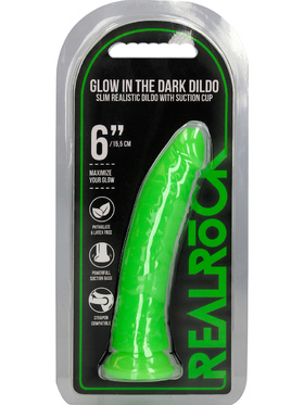 RealRock: Glow in the Dark Realistic Dildo, 15.5 cm, green