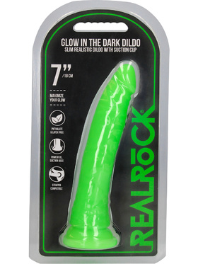 RealRock: Glow in the Dark Realistic Dildo, 18 cm, green
