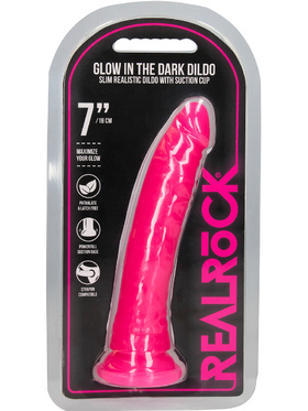 RealRock: Glow in the Dark Realistic Dildo, 18 cm, pink