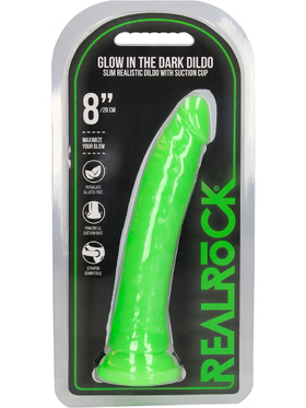 RealRock: Glow in the Dark Realistic Dildo, 20 cm, green