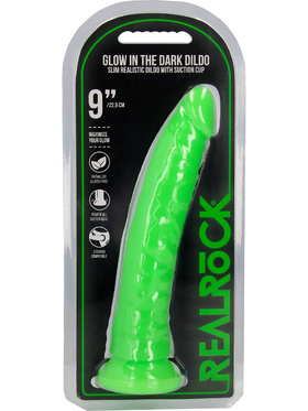 RealRock: Glow in the Dark Realistic Dildo, 22.5 cm, green