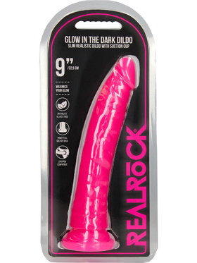 RealRock: Glow in the Dark Realistic Dildo, 22.5 cm, pink