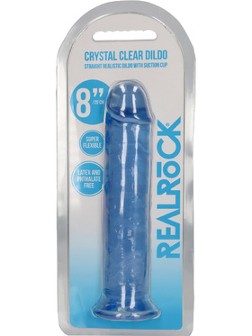 RealRock: Crystal Clear Straight Realistic Dildo, 20 cm, blue