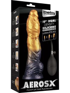 LoveToy: Aerosx, Dual Density Inflatable Dildo, 25 cm, gold/black