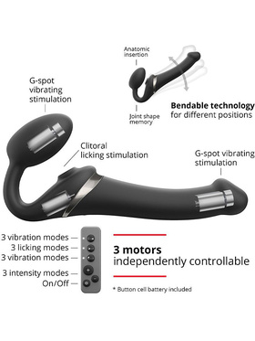 Strap-On-Me: Multi Orgasm Bendable Strap-On Vibrator, S, black