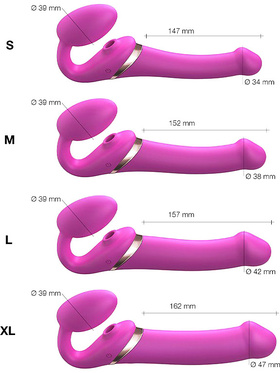 Strap-On-Me: Multi Orgasm Bendable Strap-On Vibrator, L, pink